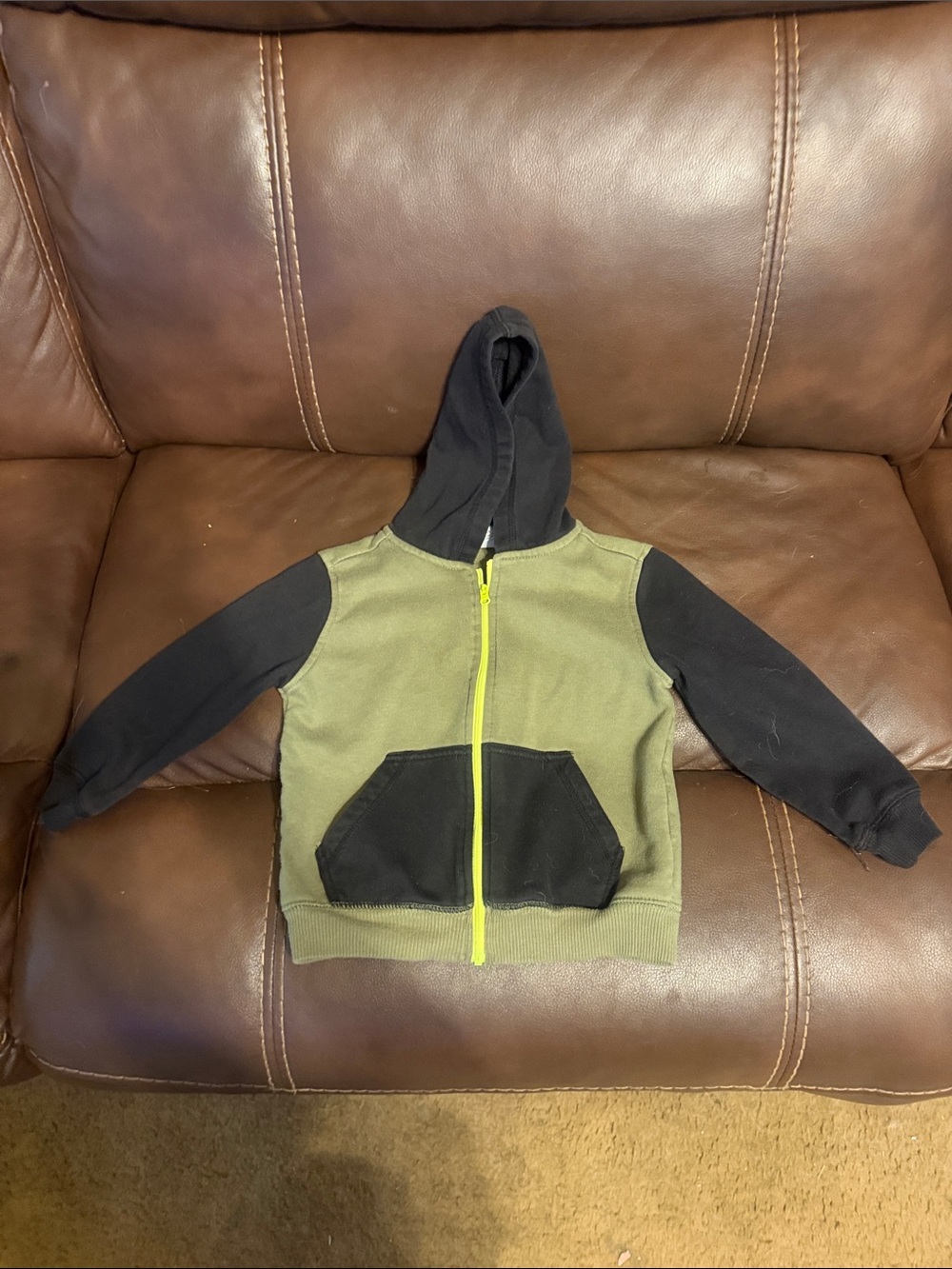 healthtex Olive & Black Kids Zip-Up Hoodie with Neon Yellow Zipper